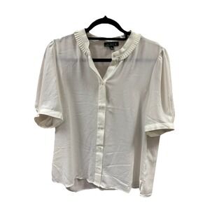 J Crew Top Womens Medium White Button Sleeve Button Up Blouse